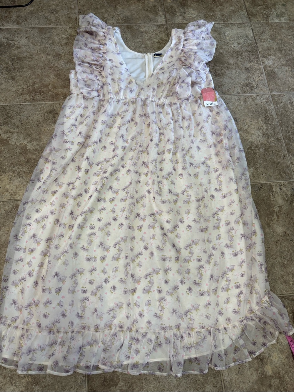 K NWT Brand New Women's ARULA Floral Ruffled Maxi Dress in Cream and Lavender - Picture 2 of 7